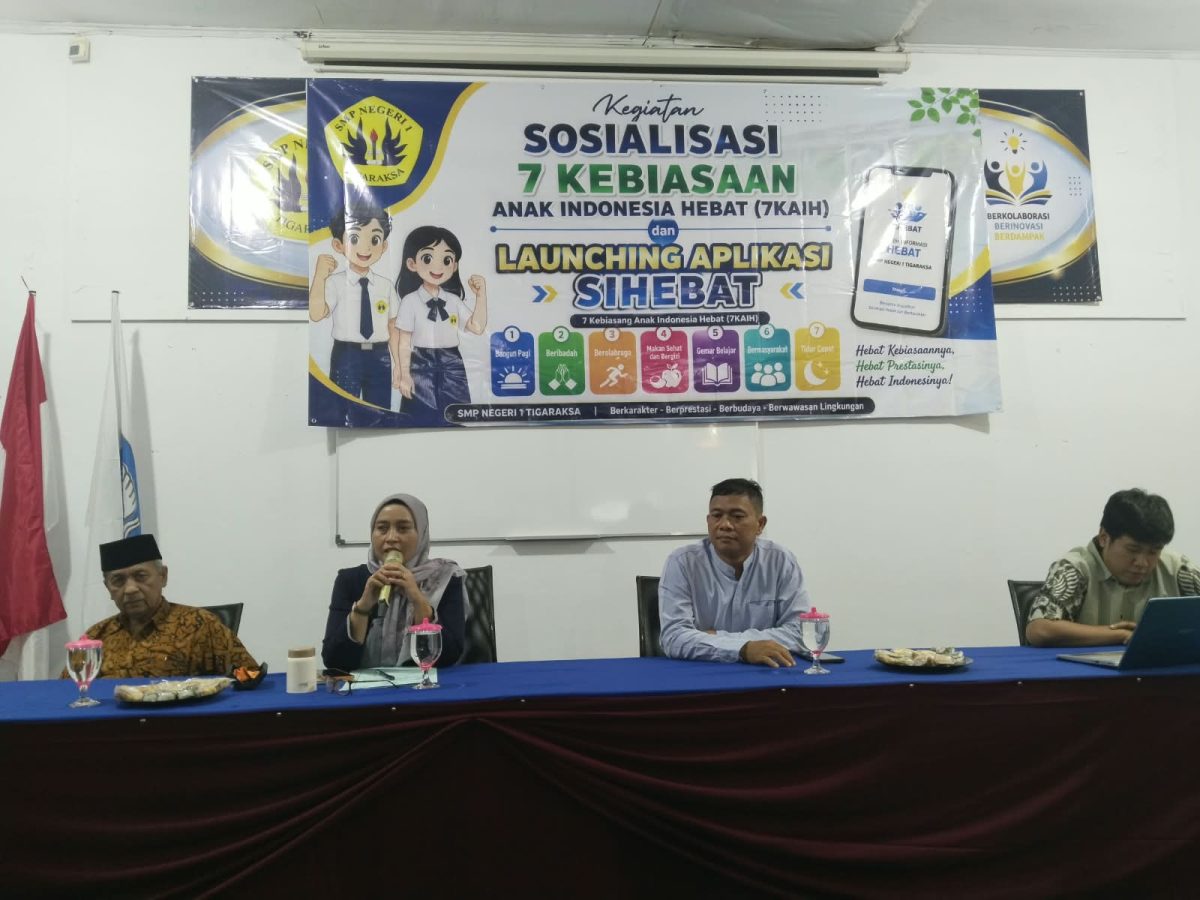 Suasana kegiatan Launching Aplikasi SIHEBAT dan Sosialisasi 7 Kebiasaan Anak Indonesia Hebat di SMPN 1 Tigaraksa